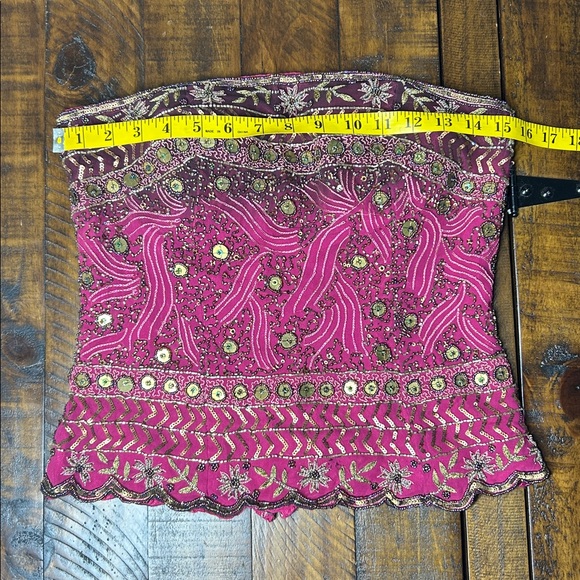 Vintage 100% Silk Aftershock Beaded Embroidered Pink Strapless Top | Size Medium - Picture 2 of 8